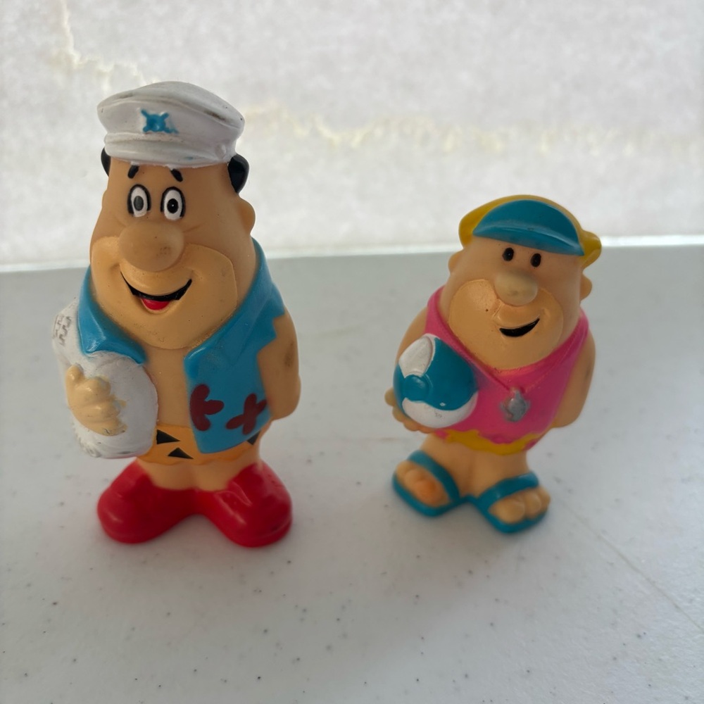 Vtg 1990 Flintstones Go To The Beach Fred & Barney Rubber Toy Figures
